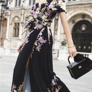spell and the gypsy blue skies black floral wrap maxi dress